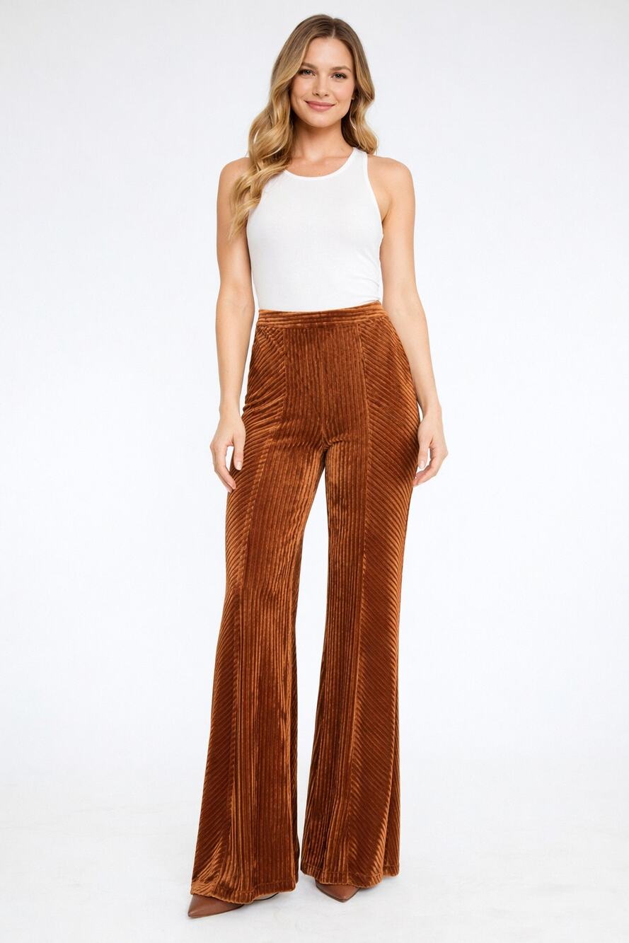 Flying Tomato Womens Rust Brown Ribbed Velvet Pants Side Zip Size Small NWT